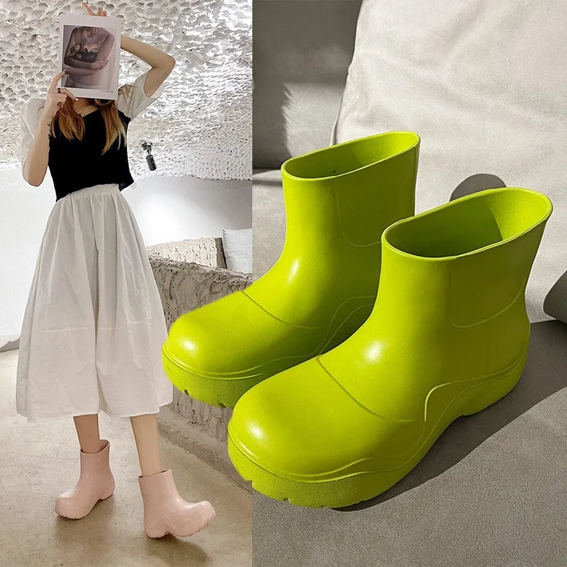 2024 New Candy Colour Rain Shoes Female Summer Waterproof Non-slip Rain Boots Short Boots Thick Bottom Water Shoes Rain Boot