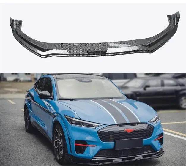 High Quality ABS Carbon Fiber Car Front Bumper Splitters Lip Spoiler For Ford Mustang Mach-E 2020 2021 2022 2023 2024