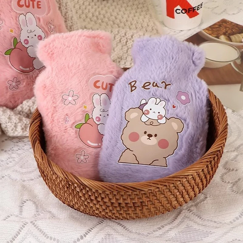 Botella de agua caliente suave de 500ML, calentador de manos para invierno, bonita botella de agua Kawaii para niñas, botellas cálidas portátiles para cama de mano y cintura