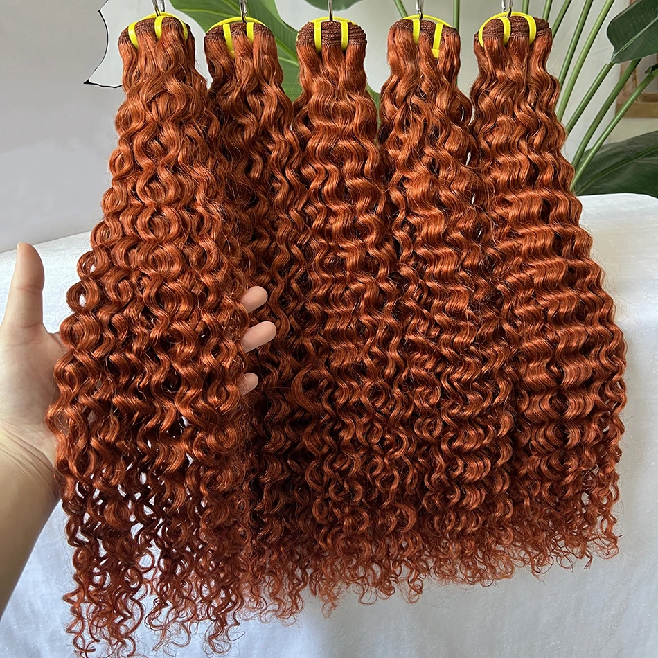 # 350 진저 오렌지 색상 딥 컬리 인모 번들 100% 버진 베트남 웨이브 헤어 위브 익스텐션 100그램/번들