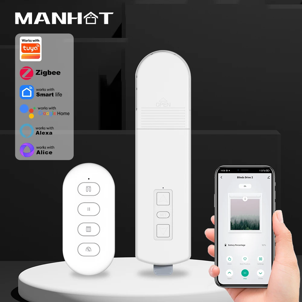 

MANHOT Zigbee Smart Motorized Electric Roller Blinds Curtain Motor Shade Shutter Drive for Tuya Alexa Google Assistant Alice