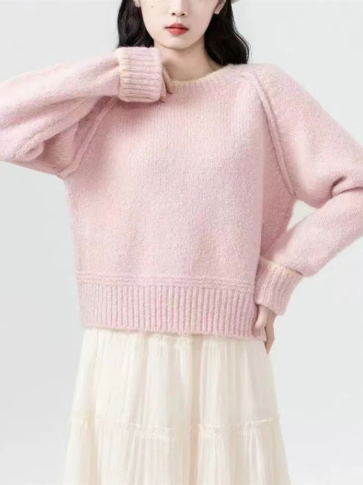 Nouveau printemps automne tricot femmes pulls mode col rond femme pull élégant à manches longues hauts ample Vintage femme Blouse