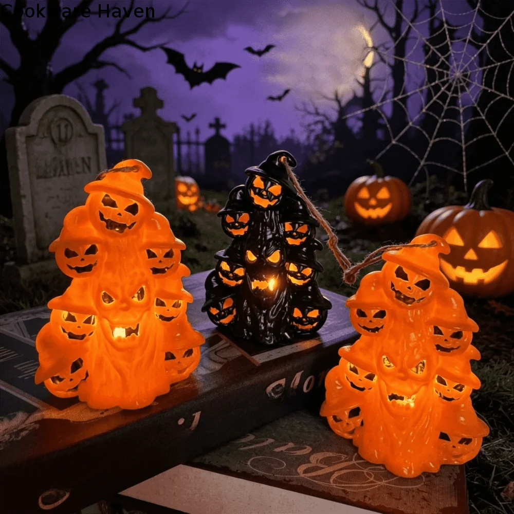 Light-emitting Pumpkin Broom Lights with Hanging Rope Plastic Halloween Pumpkin Lamp LED Light Halloween Desk Ornaments