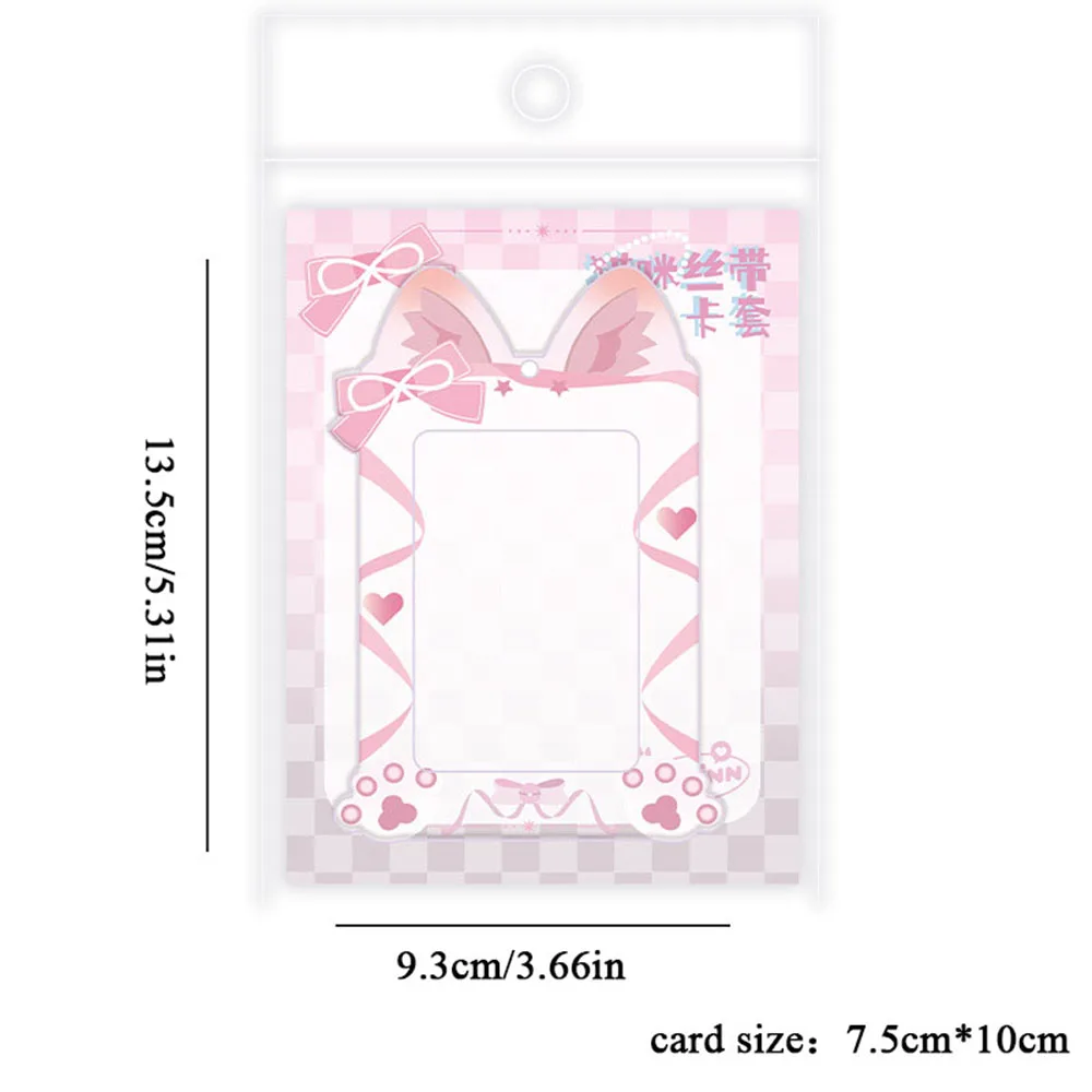 3 Inch Card Holder Cat Ribbon Pattern Photo Sleeves Cartoon Photocards Protector Lovely Glitter Card Organizer Cute Bag Pendant