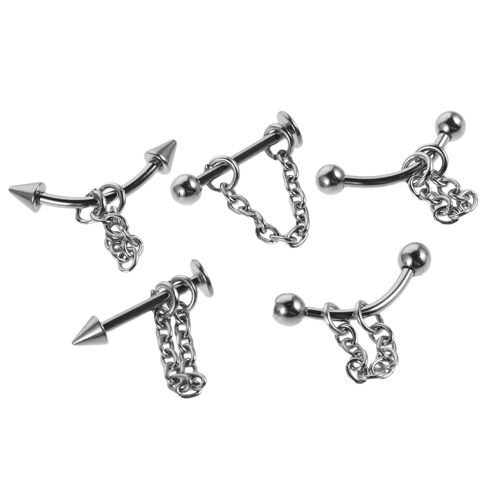 

5Pcs Stainless Steel Lip Piercing Jewelry Vertical Labret Studs Women Clear Barbell Chain Tragus Ear Piercing Stylish