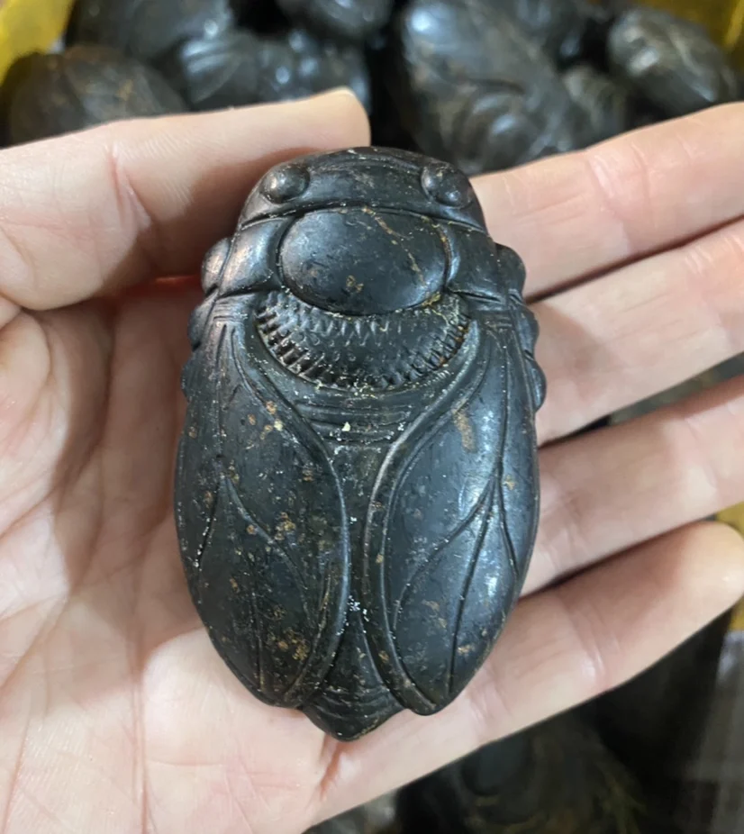 Hongshan culture black iron meteorite know hand piece antique  cicada pendant