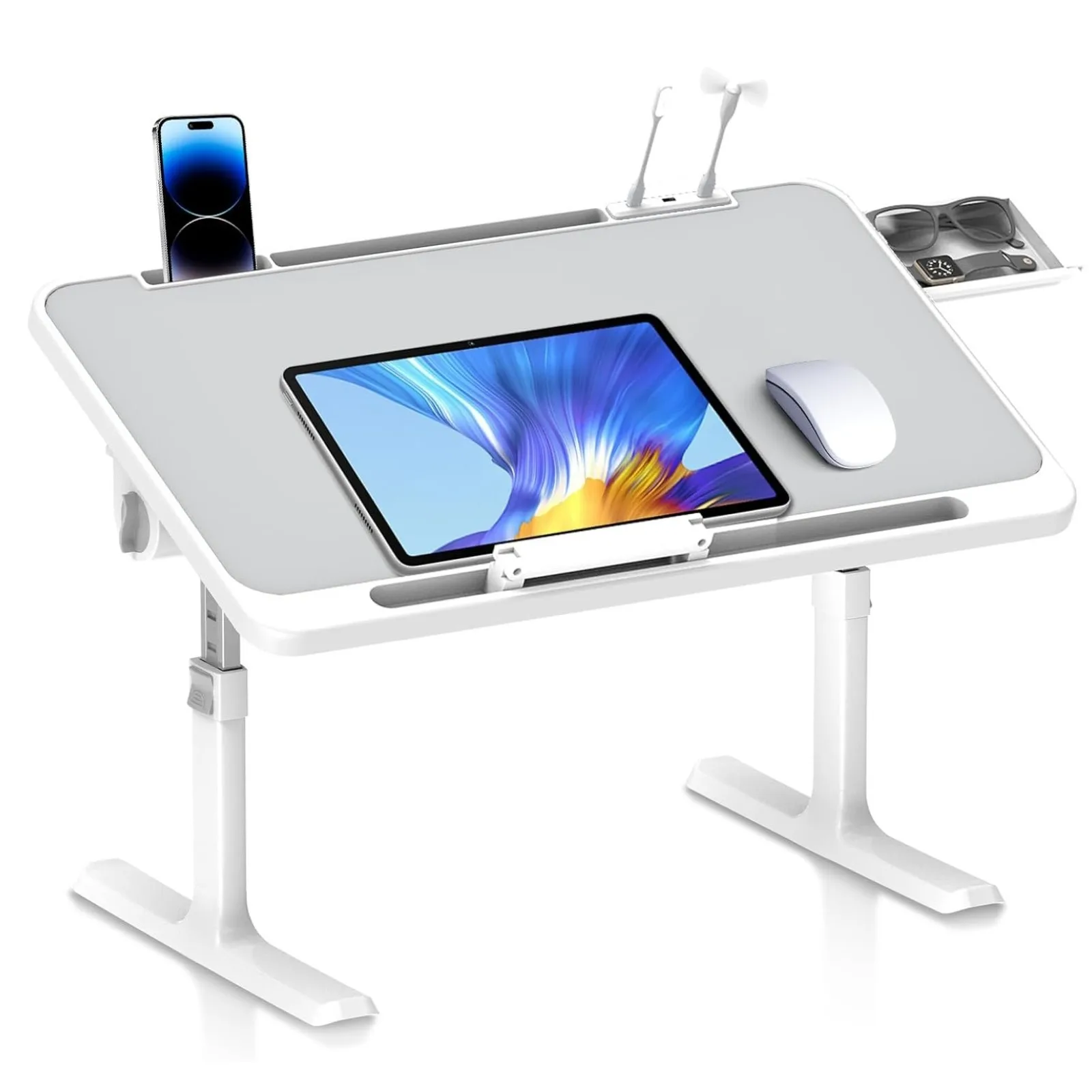 Tavolino Portatile per Laptop da Letto, Supporto Sollevabile, Scrivania Pieghevole Regolabile in Altezza per Divano e Pavimento