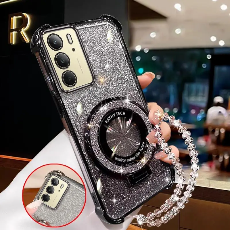 C75 Plating stand lanyard Phone Case For Realme C65 C63 C61 C71 C63 C67 C55 C53 C51 C51S Cover