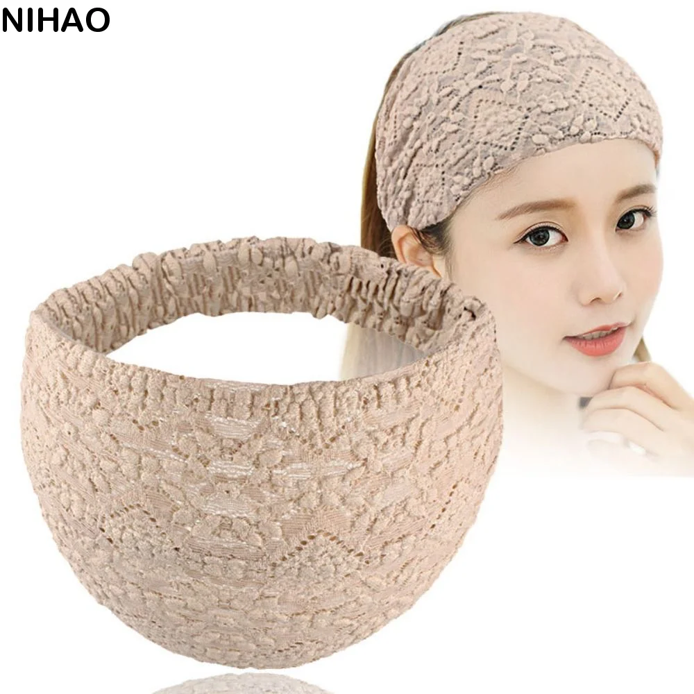 Temperament Non Slip Mesh Flower Headband Hollow Hair Hoop Lace Hairbands Headwear Hair Accessories Wide Side Head Wrap Mother