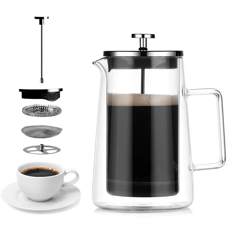 

French Press Coffee Maker,Borosilicate Glass Coffee Pot With Handle,Double-Wall Insulated,Coffee Percolator for Travel Camping