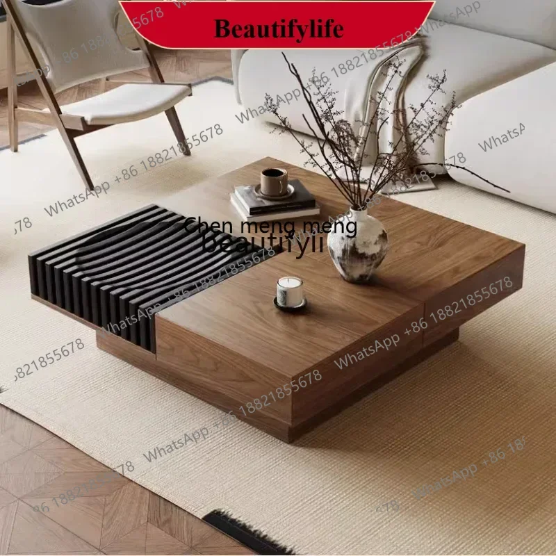 

X ss 8617 Italian retro style solid wood coffee table living room, square black walnut simple, coffee table