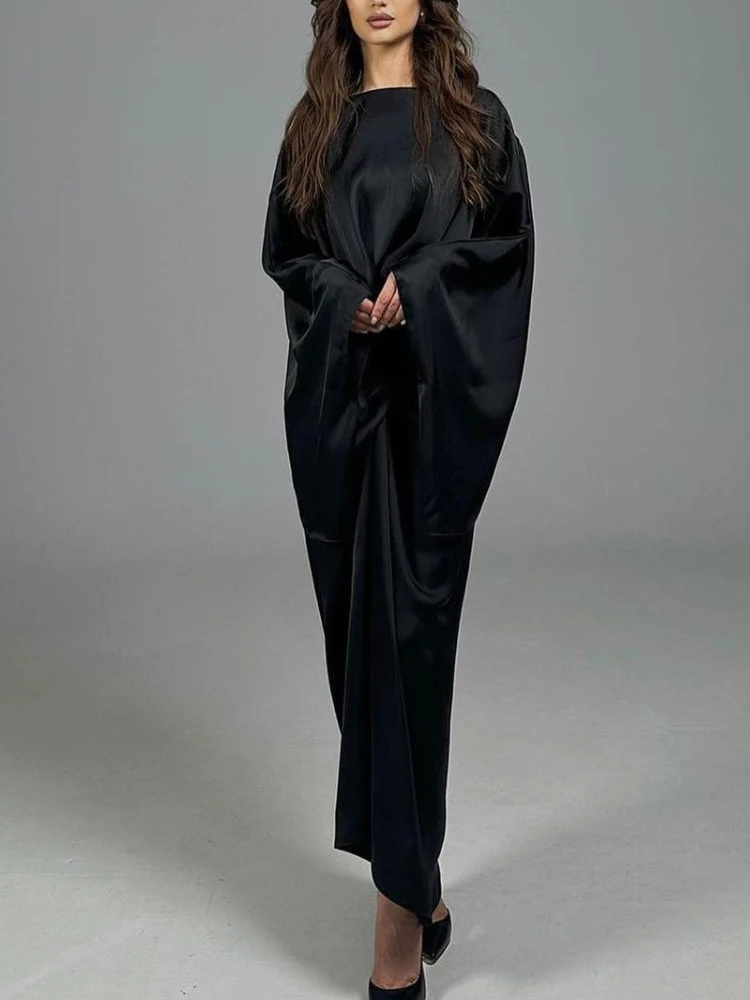 Casual Satin Shawl Irregular Office Two-Piece Set Stylish Vintage Lace-Up Top and Skirt Elegant Bat Wing Sleeve Party Suit