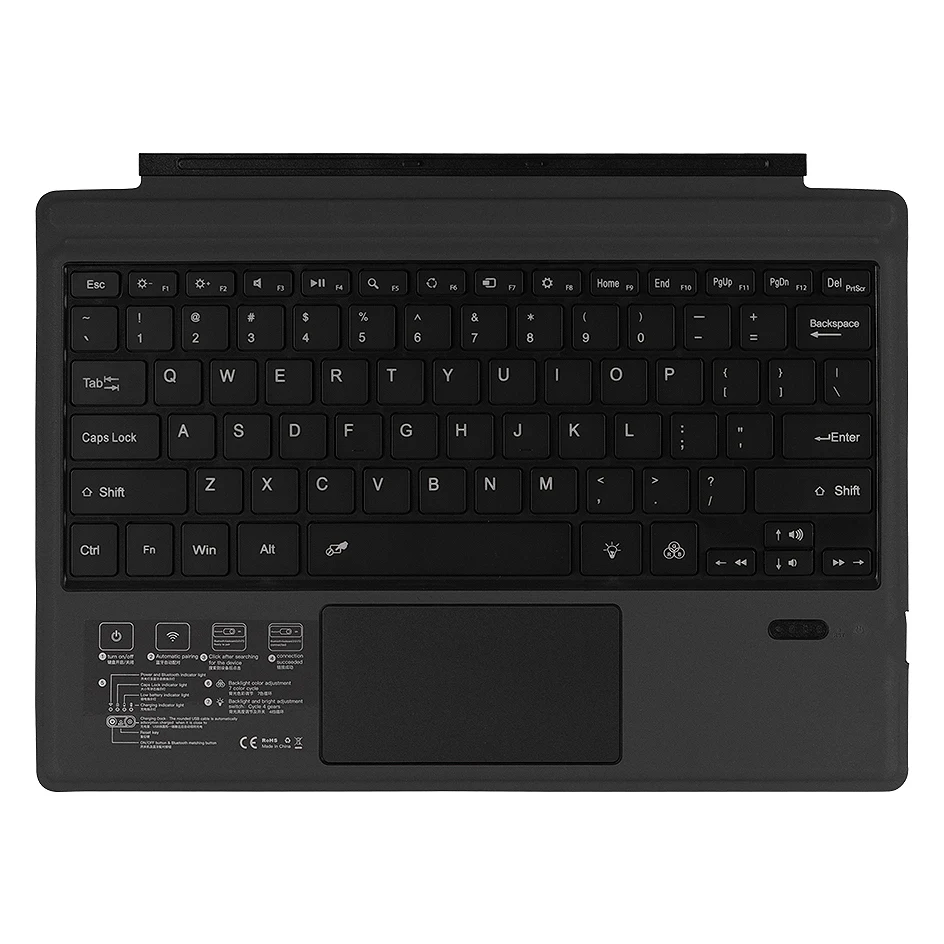 Wireless Keyboard with Presspad for Microsoft/Surface Pro 7, Ultra-Slim 7 Color Backlight Bluetooth Wireless Keyboard