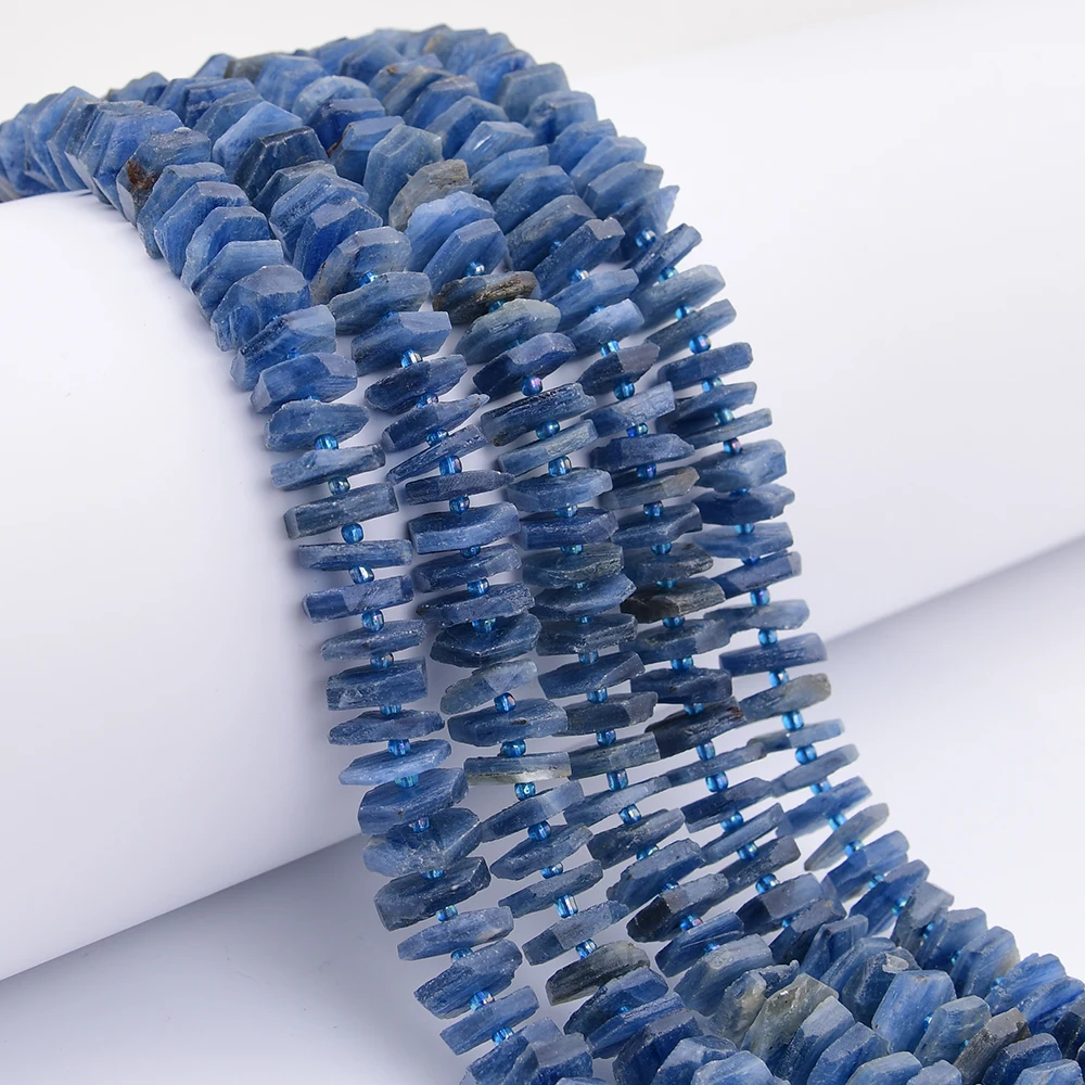 

APDGG Natural Blue Kyanite Quartz Raw Rough Wheel Disc Slice Loose Beads 15.5" Strands Jewelry Making DIY