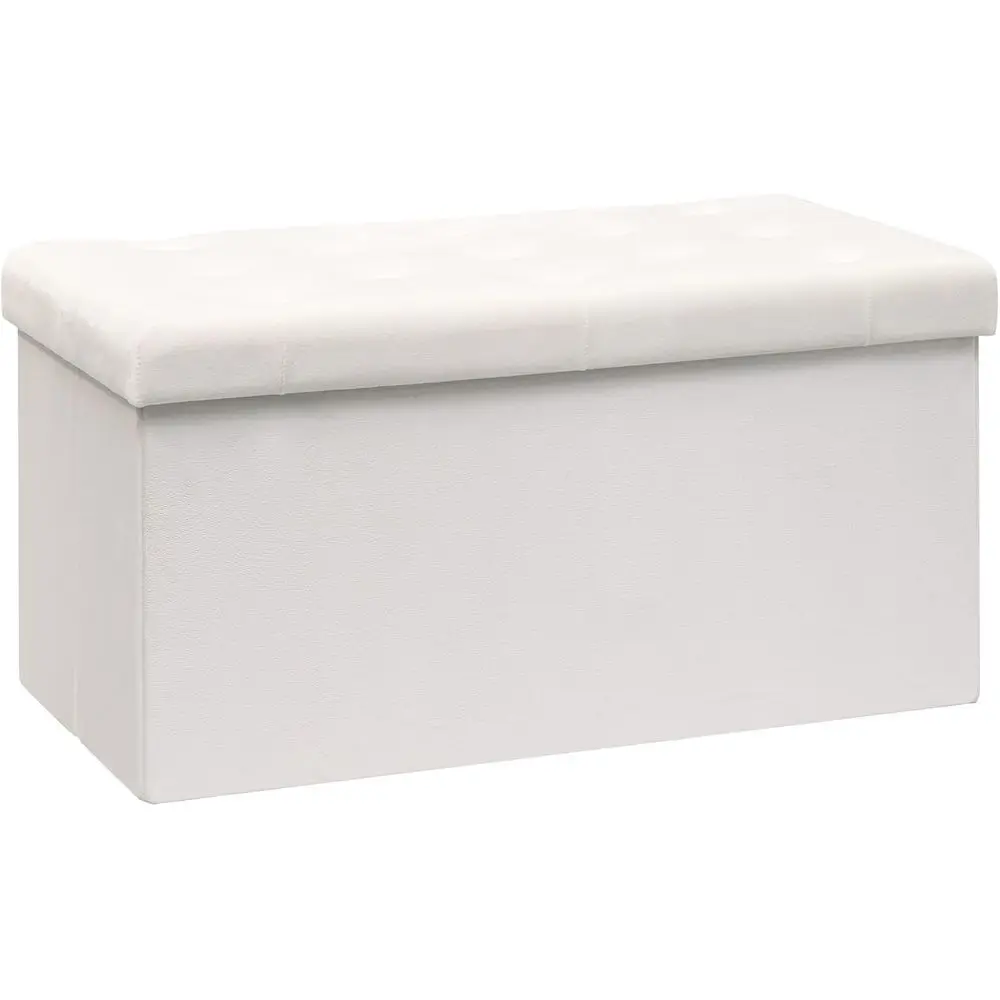 

olding Storage Ottoman, Long Ottomans Shoes Bench, Velvet Storage Chest ootrest Seat 31.5"x15.7"x15.7" (White, Large)