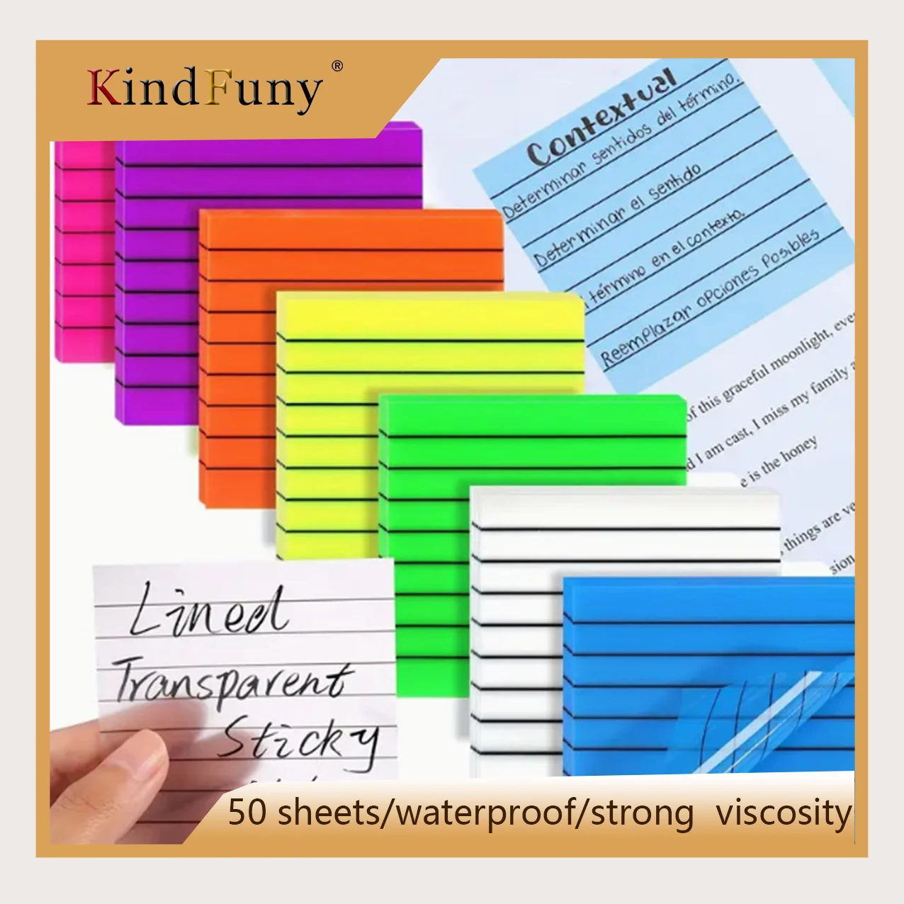 ملاحظات لاصقة في أعواد لاصقة مسطرة مشرقة، وسادات مذكرة قوية ملونة فائقة اللصق، 50 ورقة/لوحة مذكرة #1