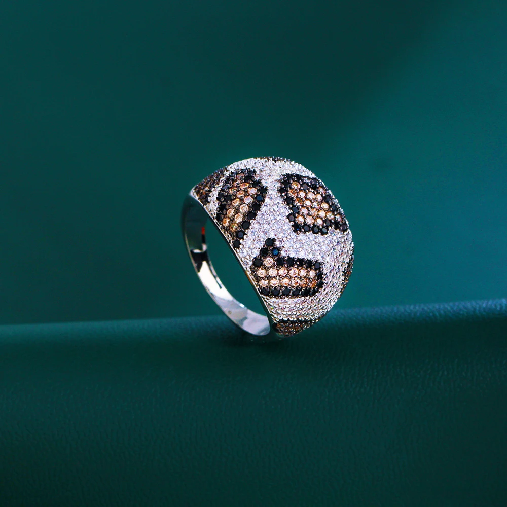 Pera Unique Sexy Leopard Print Multicolor Cubic Zircon Gold Plated Filled Wedding Bands Rings for Women Party Jewelry Gift R219