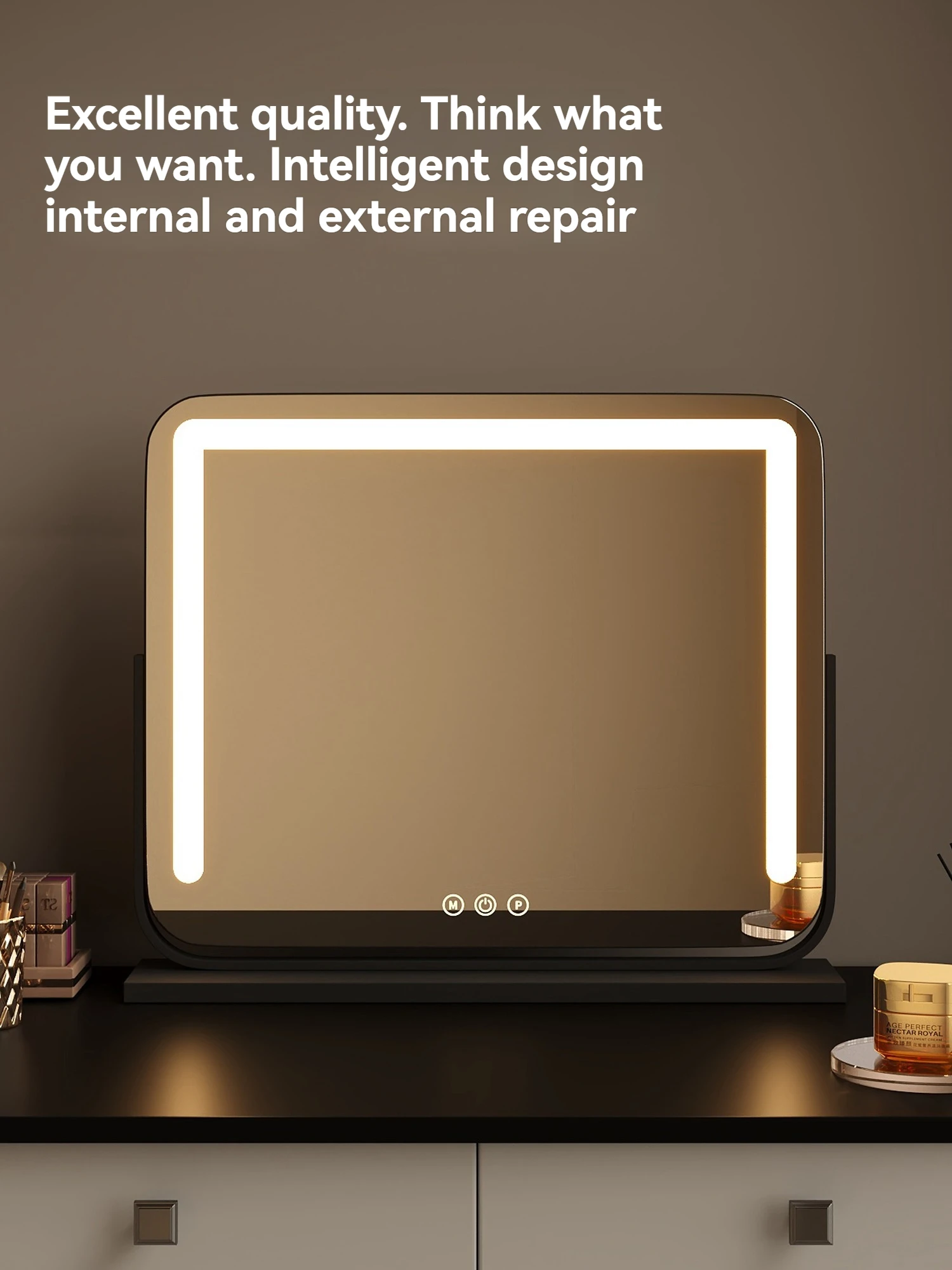 مرآة ماكياج ذكية ذات حجم كبير قابلة للدوران مع مرآة طاولة المكتب ذات قاعدة المصباح للاستخدام المنزلي الإضاءة الذكية #1