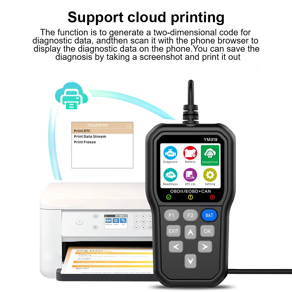 Check Engine System Battery Tester YM319 Read Vehicle Information Multi-language OBD2 Scanner Code Reader Car Diagnostic Tool