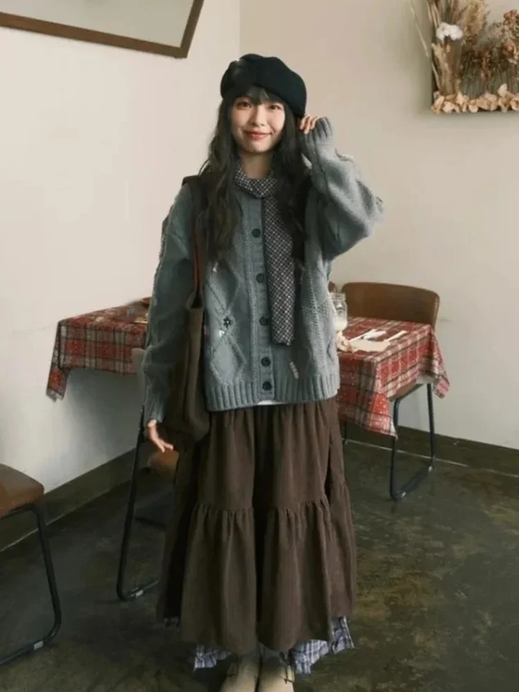 Autumn Heavy Streetwear Skirt For Women Y2k Vintage Double-layer Corduroy Cake Skirts Fashion Loose New Women's Clothing