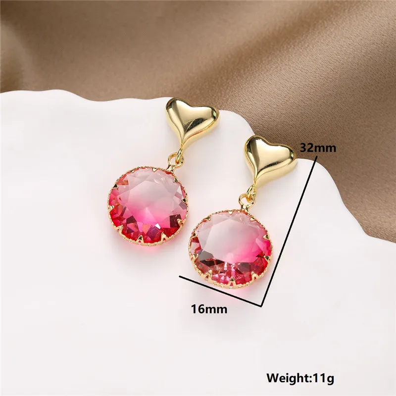 Korean Metal Rectangle Dangle Earrings for Women Minimalist Concave Convex Red Crystal Pendant Long Earring Valentine's Day Gift