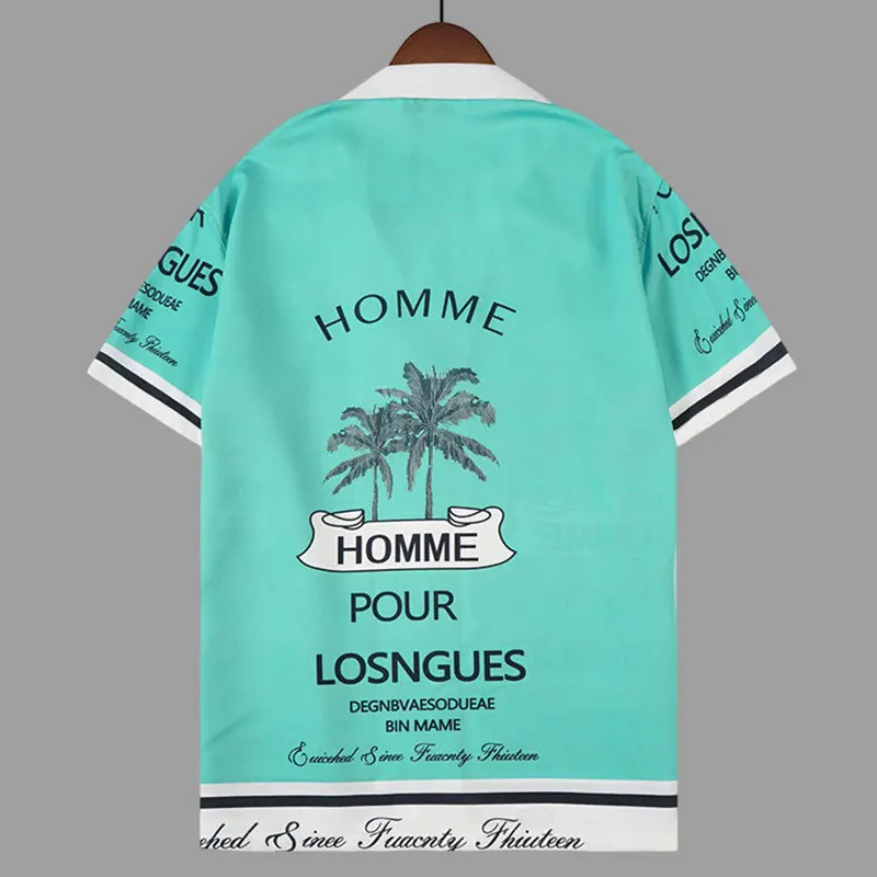 Camiseta de manga corta con estampado de árbol de Coco para Hombre, Camisa informal de Color contrastante, ropa de calle, Moda Masculina