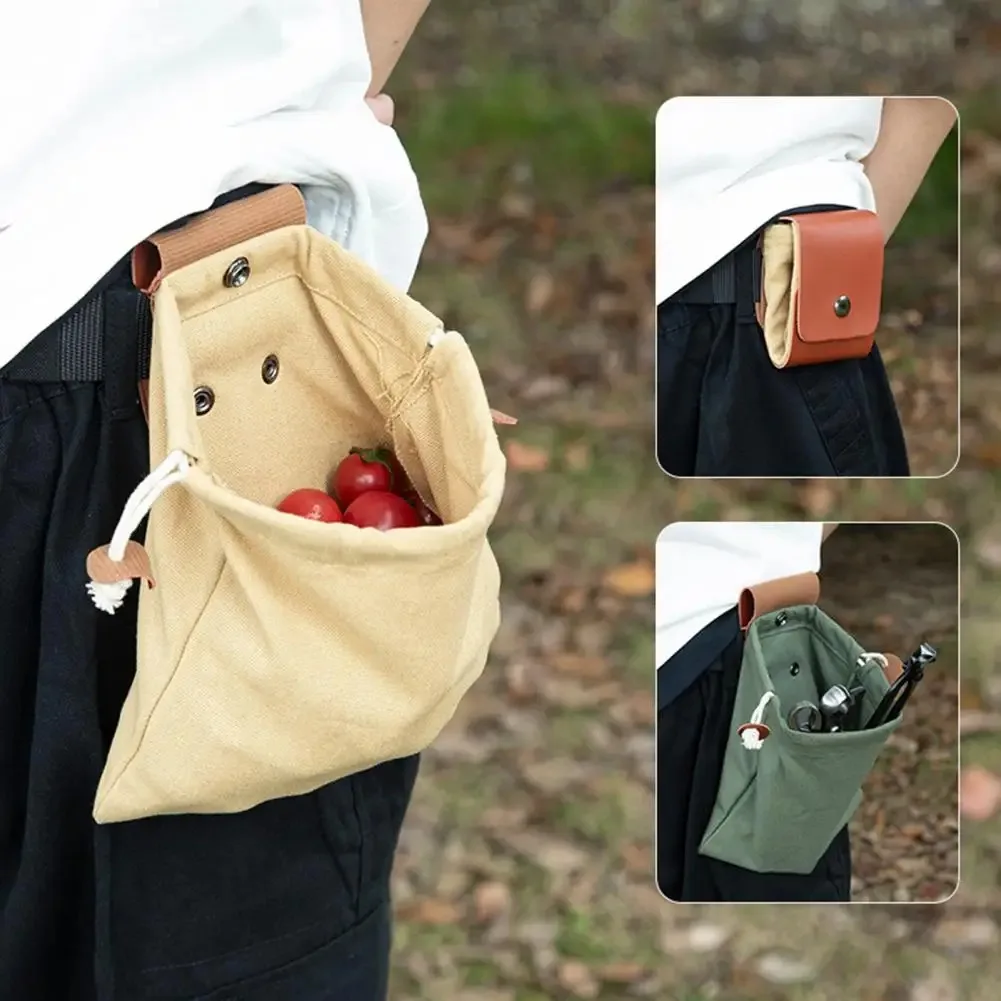 

Outdoor Foraging Bag Travel Foraging Bag Waterproof Waxed Canvas Foraging Pouch with Faux Leather Belt for Outdoor Activities