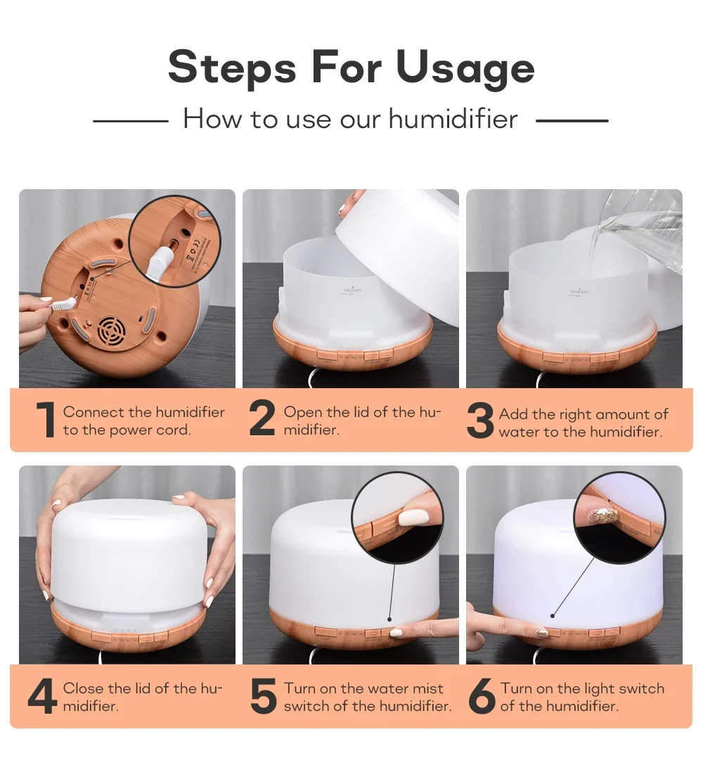 Air Humidifier Essential Oil Diffuser 300ML 500ML 1000ML With Lights Remote Control Ultrasound  Aromatherapy Diffuser