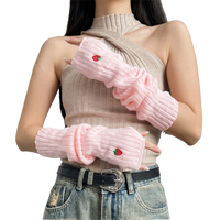 Long Arm Warmer Gloves Bow Cherry Strawberry Embroidery Cold Proof Warm Arm Sleeve Knitted Fingerless Gloves Autumn Winter
