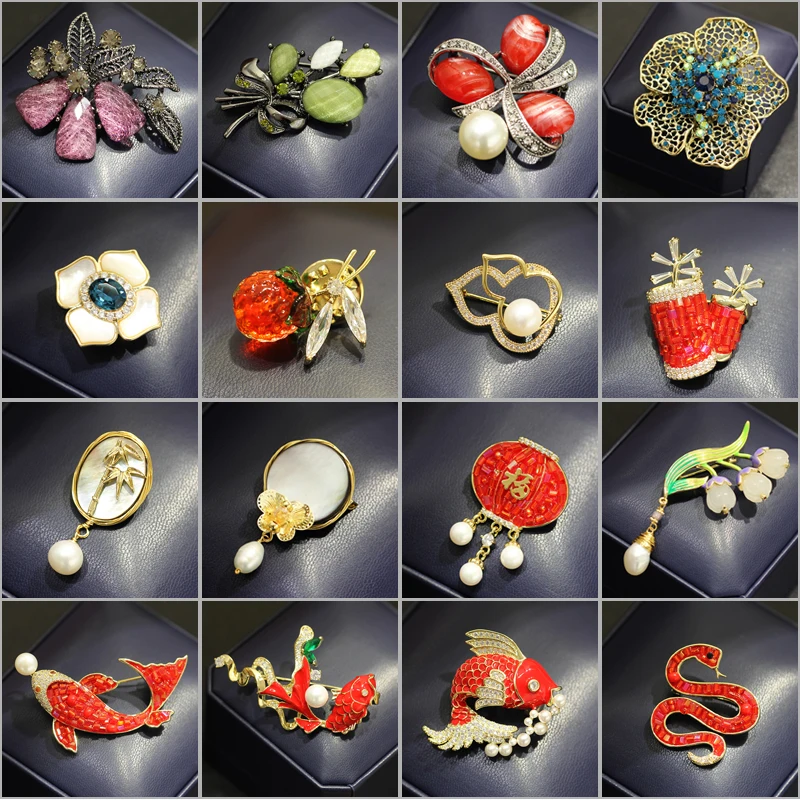 2025 New Personalized Vintage Red Brooches for Women and Men Fashion Spider Fish Firecracker Accessories Pin  New Year Gifts