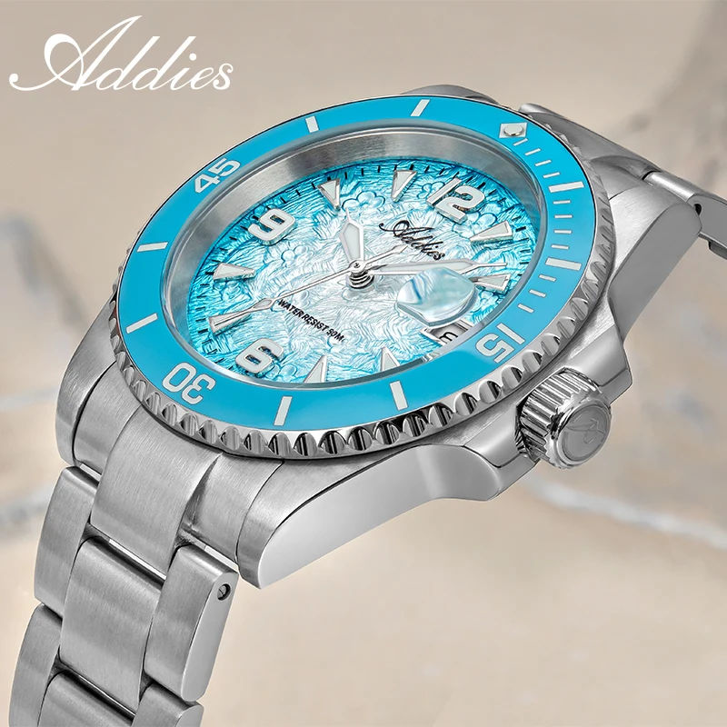 ADDIES Nouvelle montre de luxe pour femme, 36 mm, lunette en céramique, affichage lumineux, acier inoxydable 316L, montres de mode pour affaires, étanche 5 bars, sport