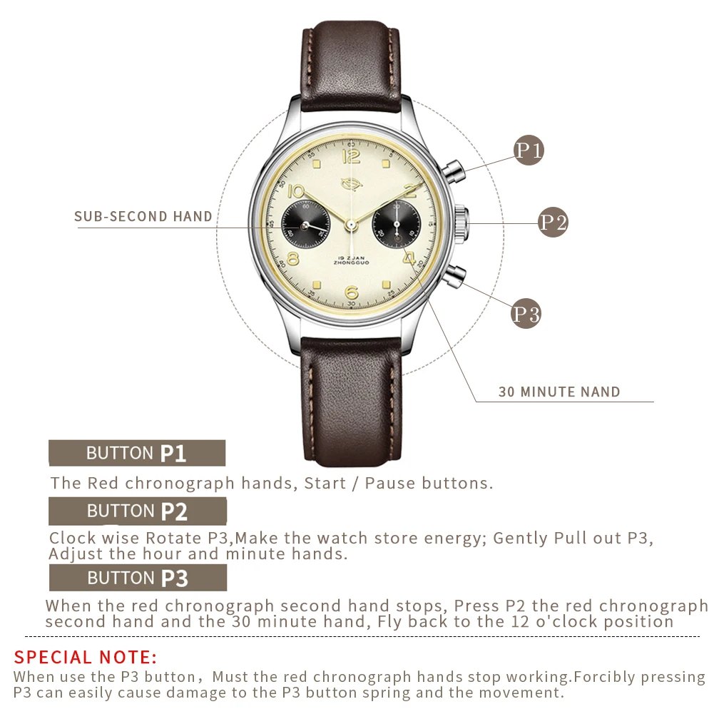 남성용 SEAKOSS 기계식 시계 파일럿 크로노그래프 38mm 오리지널 1963 st1901 무브먼트 핸드 와인딩 사파이어 레트로 남성용 시계