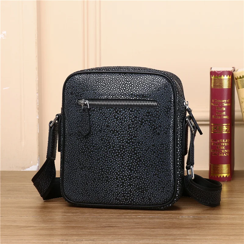 New crossbody bag pearl fish skin men's large capacity high-end business leisure bag vertical shoulder bag