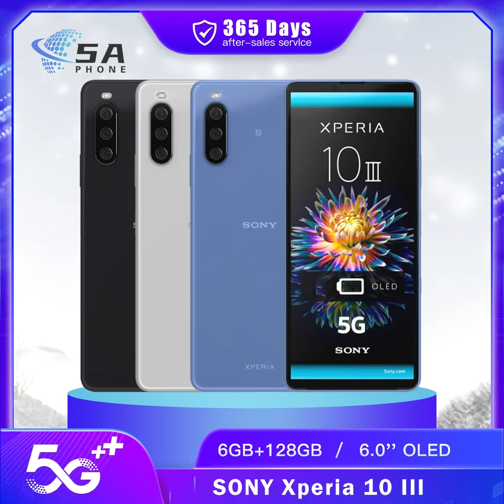 Original Sony Xperia 10 III 10III XQ-BT52 5G Mobile Phone NFC 6GB+128GB 6.0