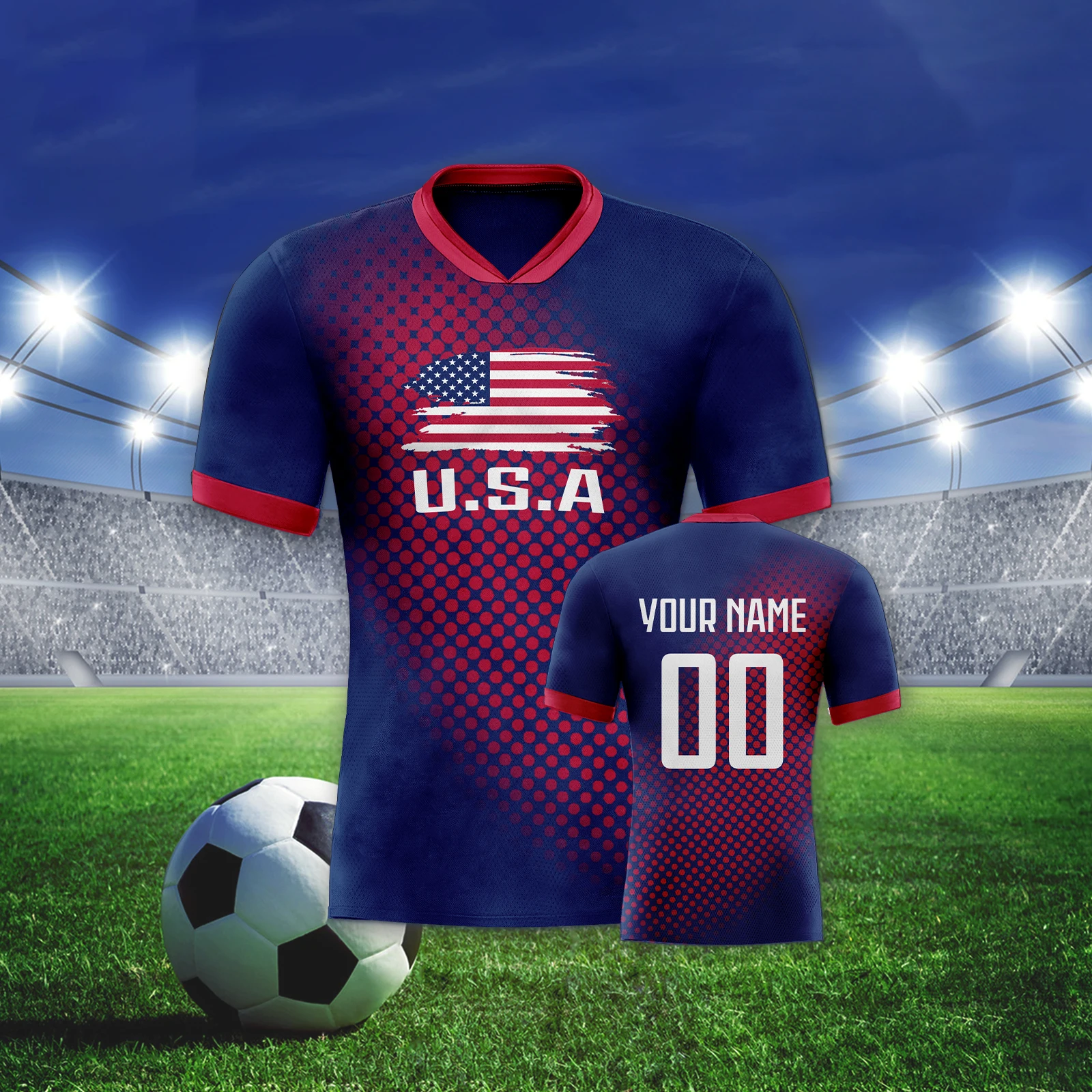 Personalized USA Soccer Jersey Youth Custom Name Number Football Training Shirt Quick-Dry Soccer Uniform for Men Women Youth