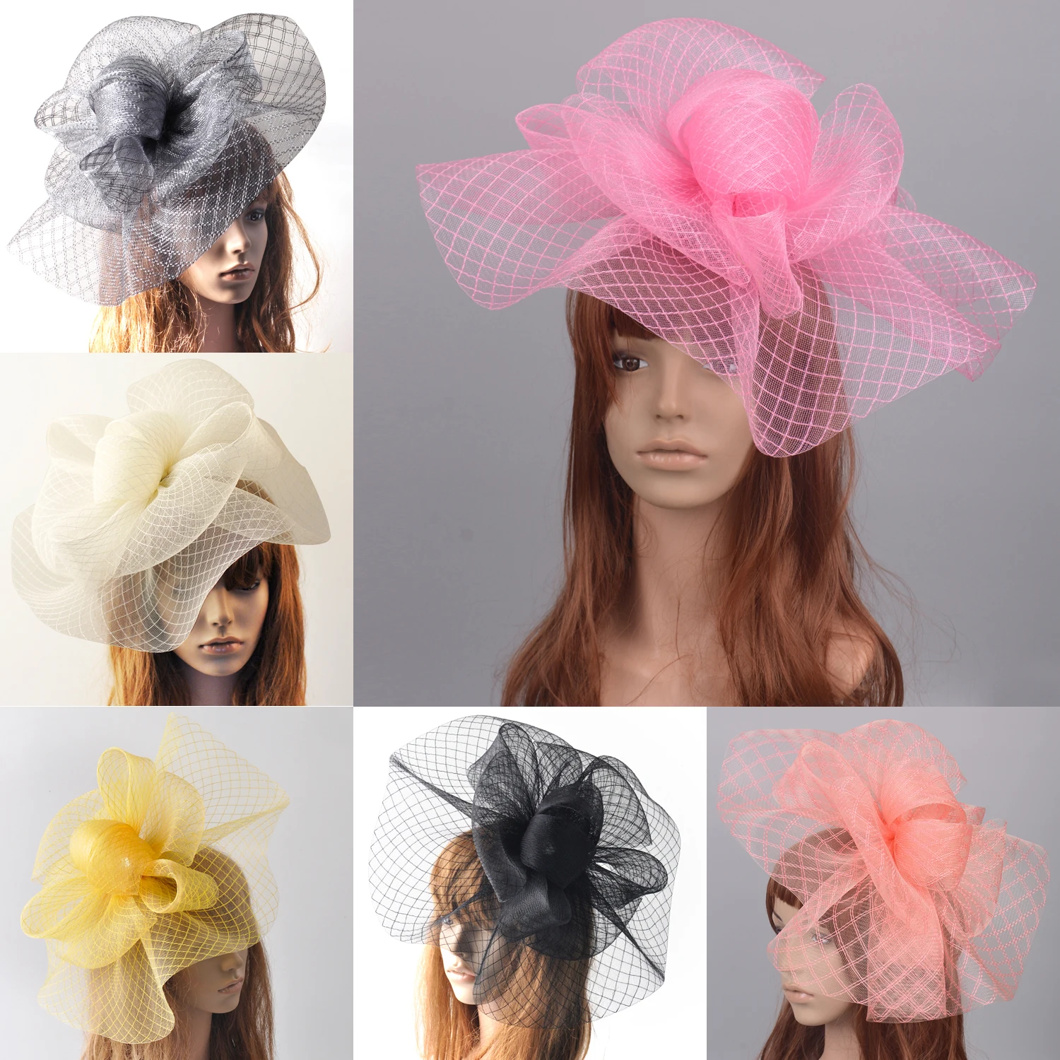 

Large Fascinators Hat Hair clips Accessories Veils For Women Lady Tea Party Wedding Dress Church Headwewar