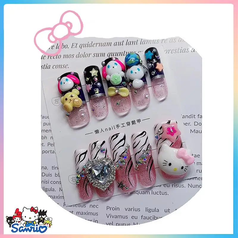 

Handmade Sanrios Hello Kitty False Nail Kawaii Cartoon Handmade Beauty Wearing Armor Detachable Repeatable Wear Patch Girls Toys