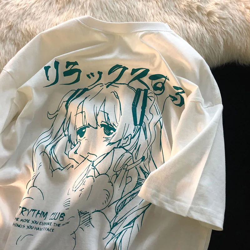 日本のカワイイスタイルの半袖Tシャツ,アニメプリント,特大,ファッショナブル,女性向け,2022