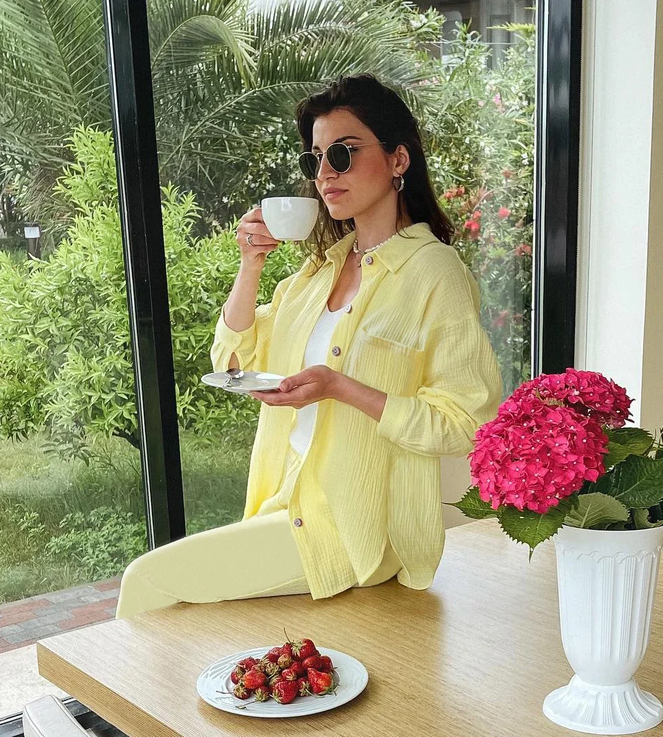 Casual Loose Women's Summer Cotton Suit 100% Long Sleeve Two Piece Set Women Tracksuit Suit Shirt and Shorts for Women 2023