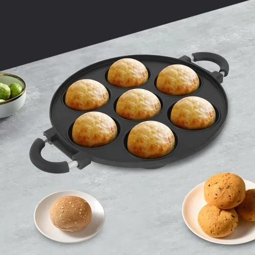 7-Loch-Aluminium-Kuchenform, Gusseisen-Omelettepfanne, antihaftbeschichteter Kochtopf für Frühstück mit verbrühungssicheren Griffen und Schraubverbindung für Haushalte, Bäckereien, Cafés, Lebensmittelgeschäfte