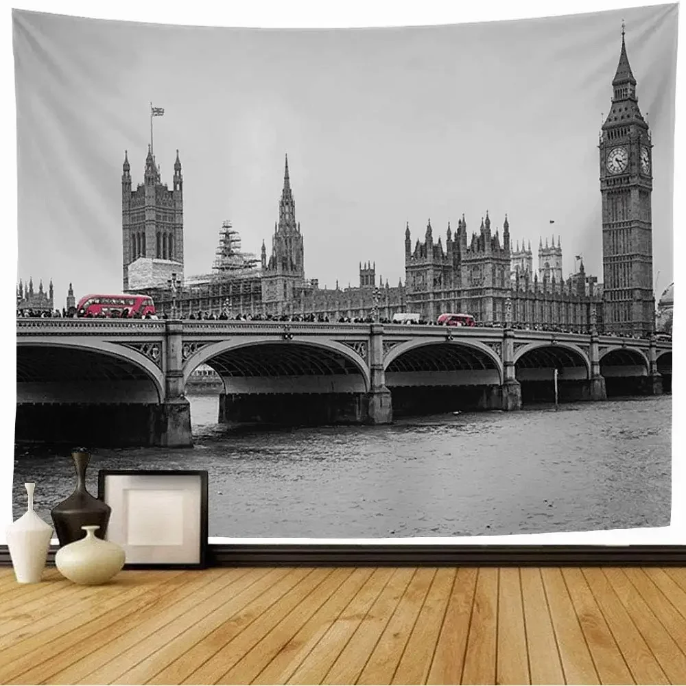 Big Ben Tower and Westminster Bridge Tapestry London Famous Landmark Tapestry Wall Hanging for Bedroom Living Room Dorm Decor