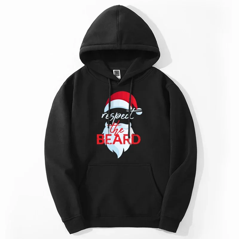 New Hoodies Respect The Beard Santa Claus Funny Christmas Fashion Oversize Tracksuit Man Sportswear Print Santa's Hat Men's Top