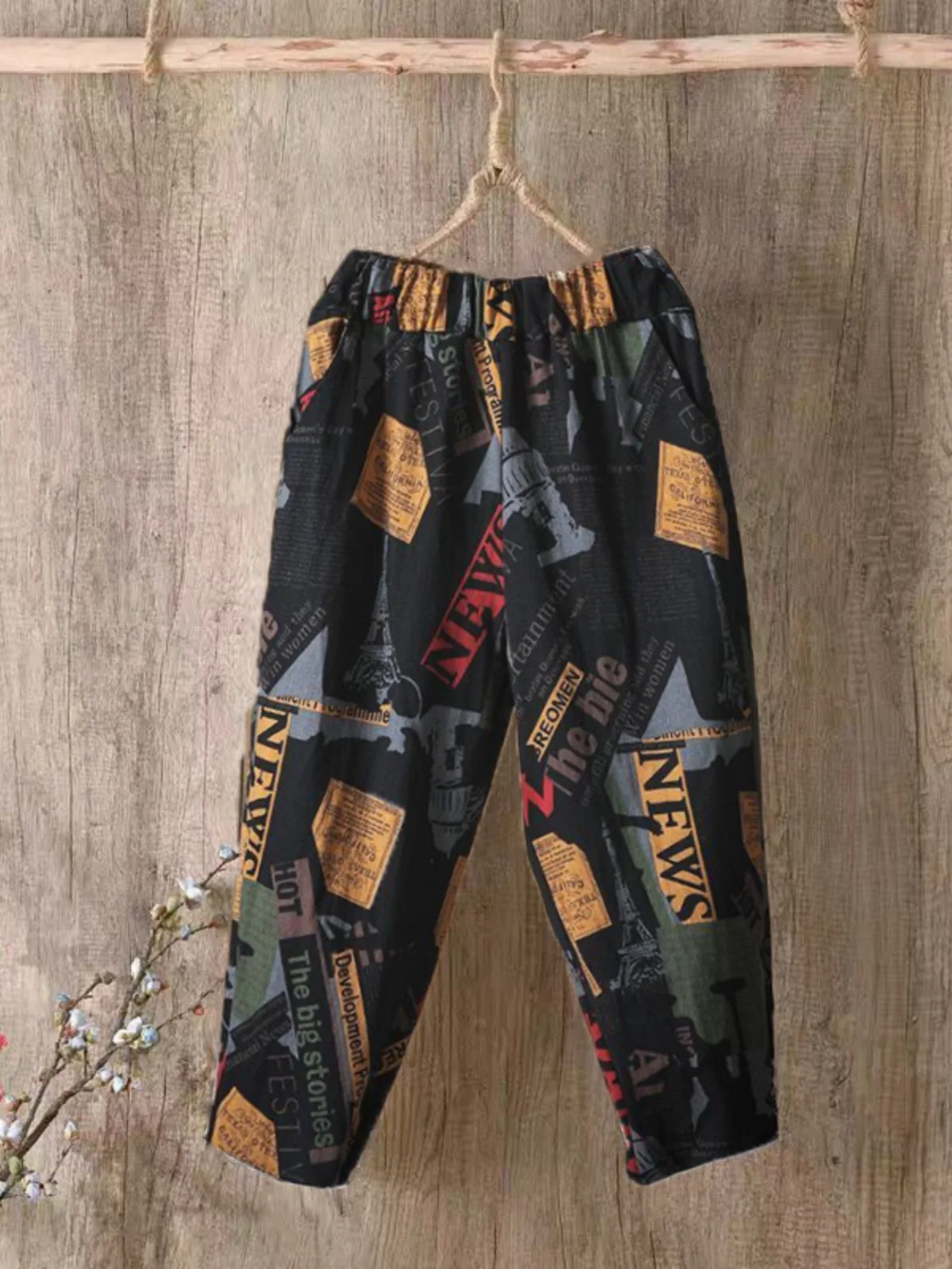 Moda algodão floral harem calças soltas casuais finas sle verão solto perna larga nove pontos calças de repolho plus size