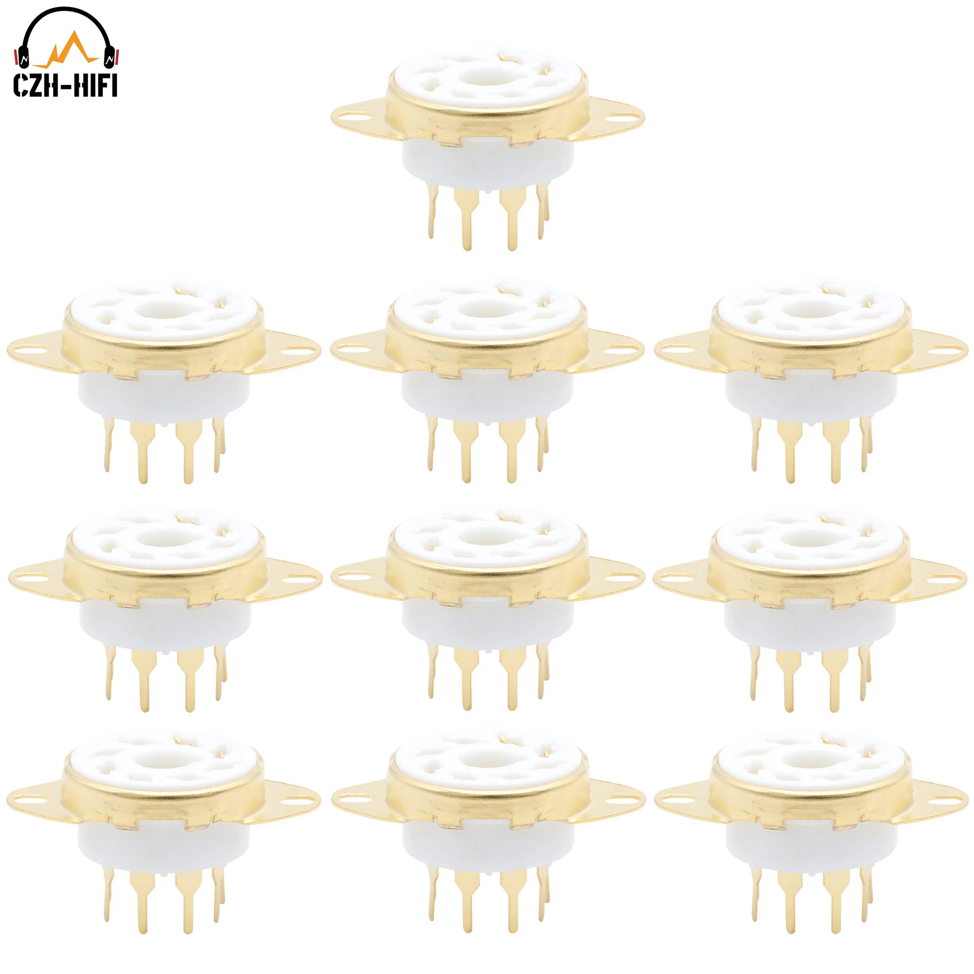 

10pcs 8pin Tube Socket Ceramic Valve Base for KT88 EL34 5881 6CA7 6V6 6SL7 6L6 5AR4 Vintage Audio Amplifier DIY Gold/Tin Plated