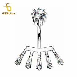 G23titan 14G Zircon Bellybutton Ring Stainless Steel Titanium Bar Navel Piercing Women Hypoallergenic Body Jewelry Decoration