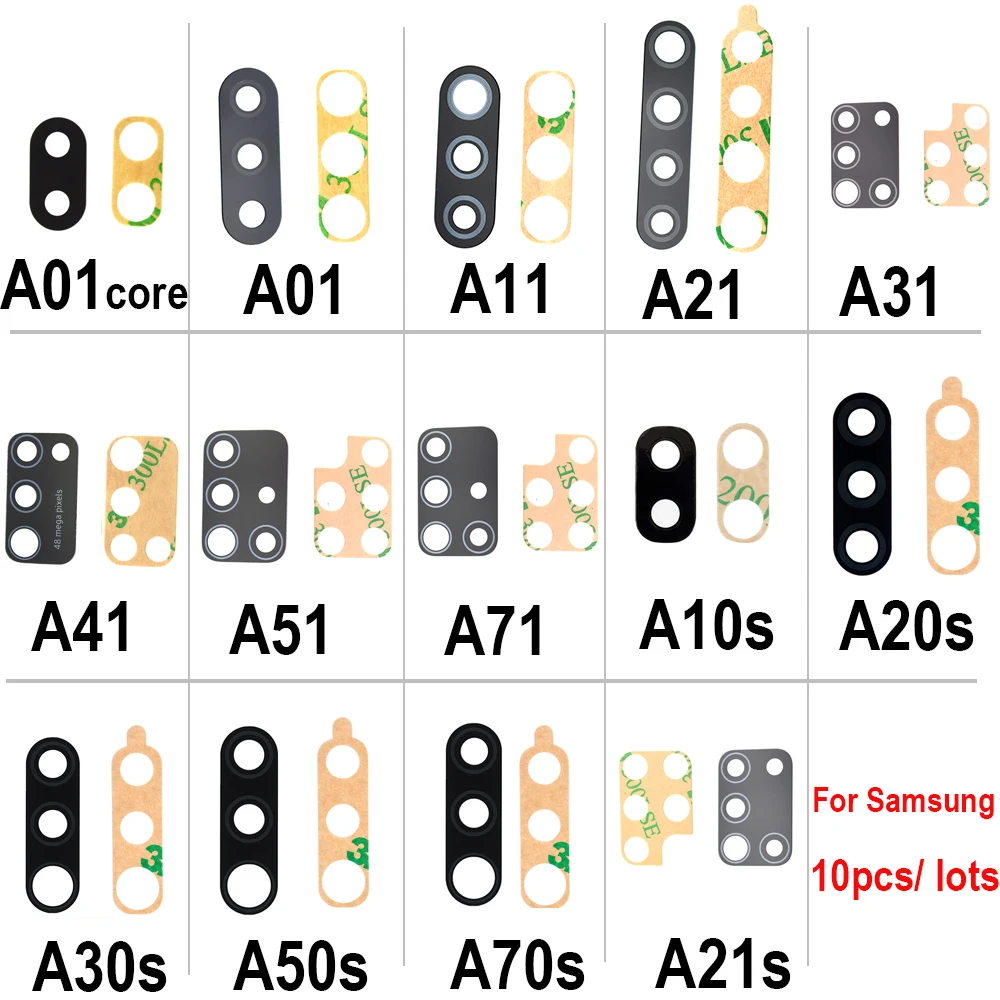 

10pcs Rear Back Camera Glass Lens for Samsung A01 Core A11 A21 A31 A41 A51 A71 A10S A20S A30S A50S A70s A21S Replacement + Glue