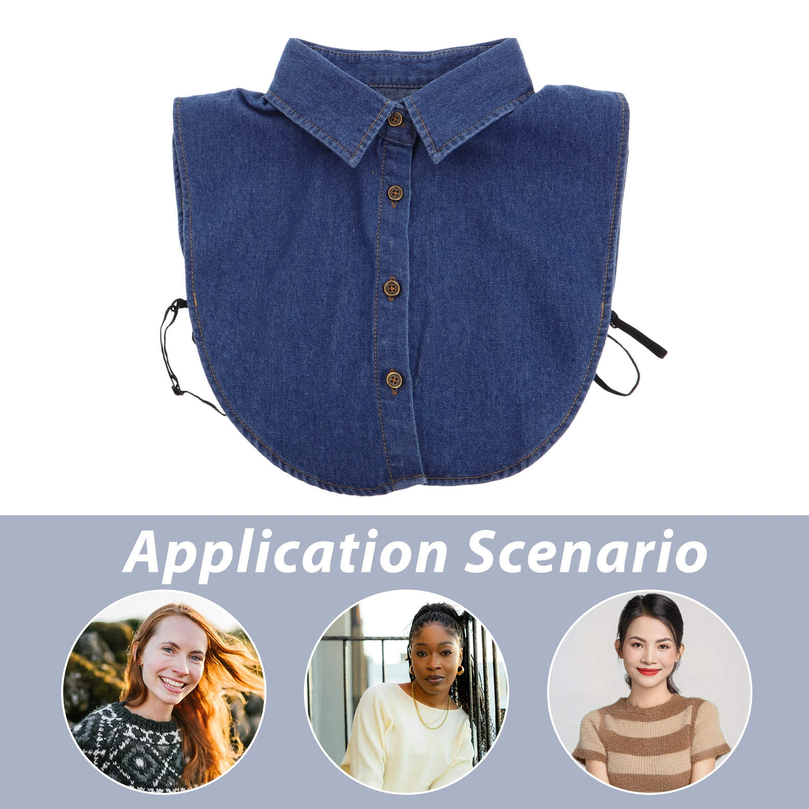 قميص نصف قميص من قماش الدنيم بياقة ديكي قابلة للفصل للنساء بلوزة كاجوال بطبقات إكسسوار أنيق ومتعدد الاستخدامات #4