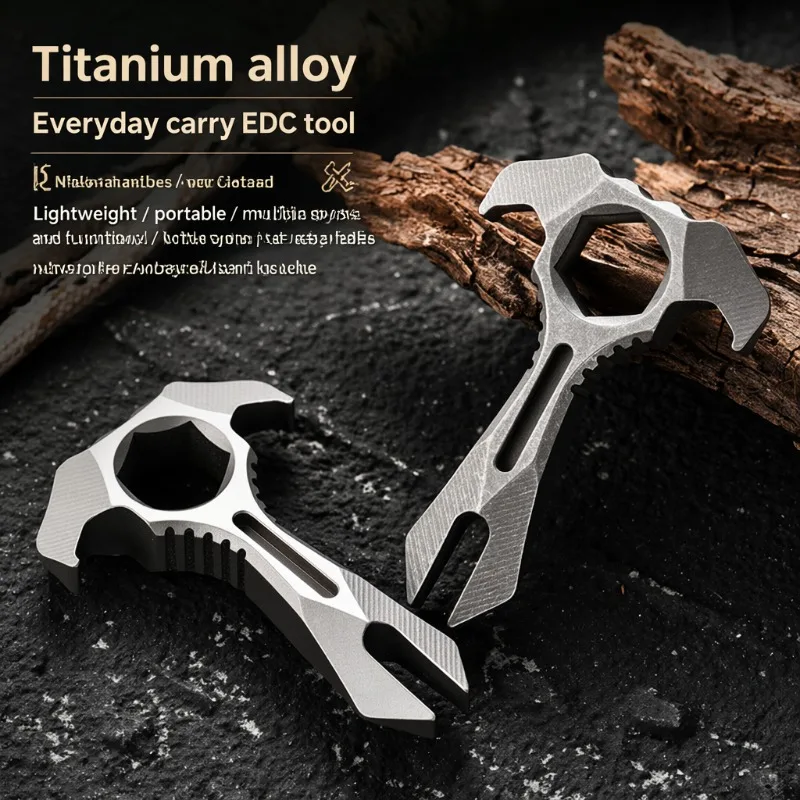 Titanium EDC Portable Prybar Multifunctional Hand Implement Outdoor Defense Emergency Auto Tool Knuckle Protector for Camping