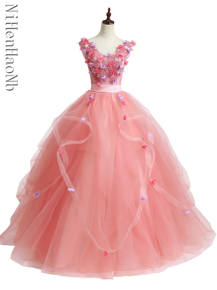 Vestido De quinceañera rosa con flores en 3D, traje Formal con cordones para fiesta De graduación, princesa dulce 16, 15 Años, 2023