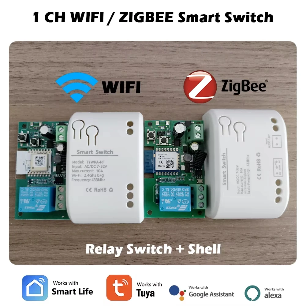 Zigbee / WIFI 1 Channel Tuya Switch Relay 12V 24V 220V 230V Module Dry Contact NO NC COM Inching Timer for Light Motor Alexa
